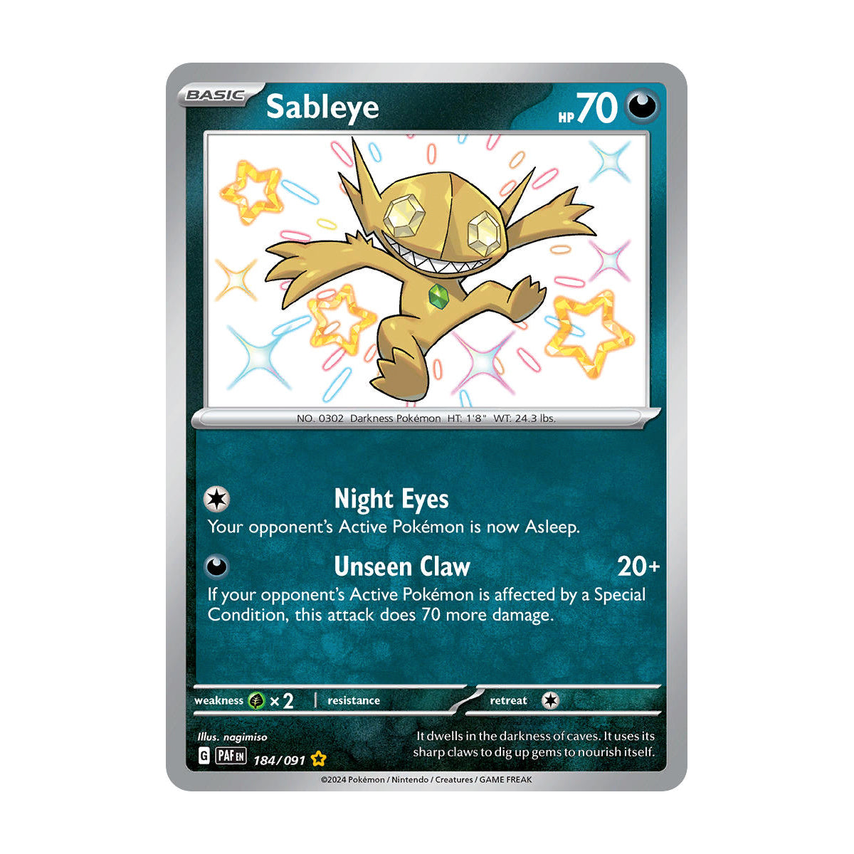 Sableye (Shiny) 184/091 - Paldean Fates - Single Card